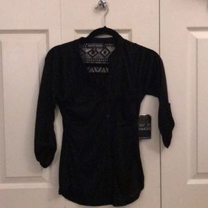NEW WITH TAG Black dress shirt w lace detail